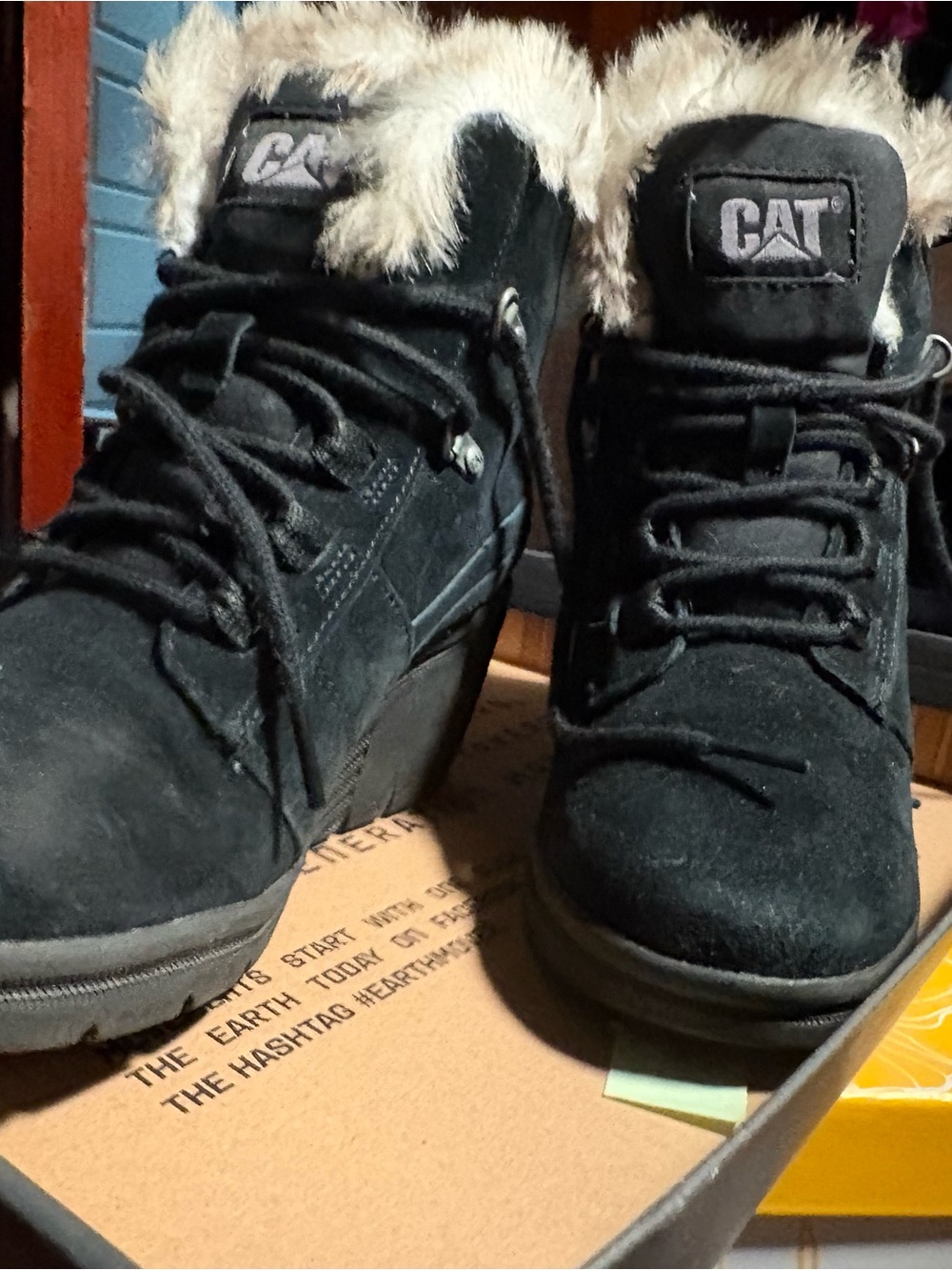 Caterpillar Black Faux Fur Lace-Up Winter Boots